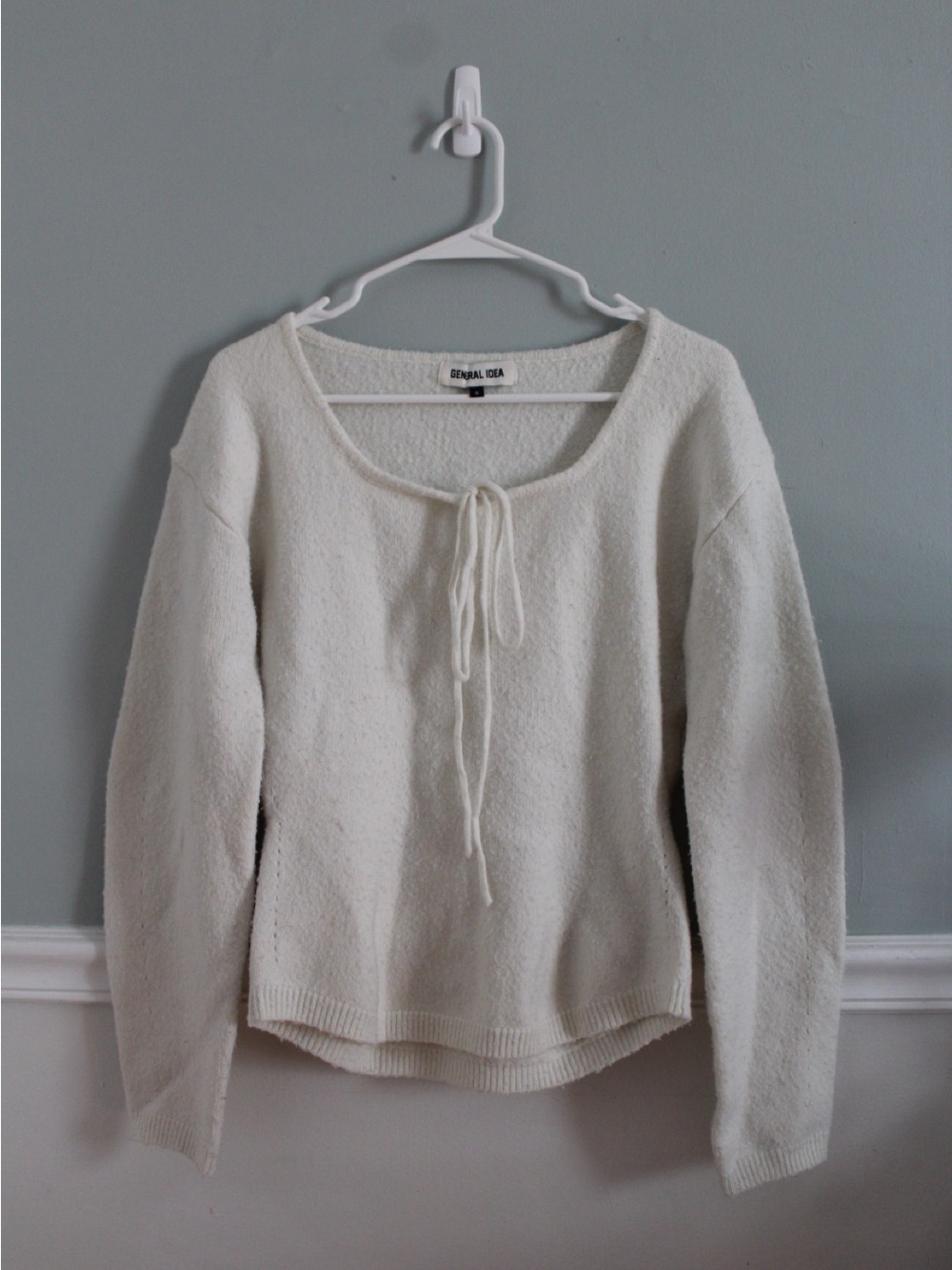 Korean Brand General Idea Cream Tie-Front Scoop-Neck Sweater